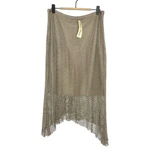 NWT Elana Kattan Crochet Fishnet Asymmetrical Tan A-line Skirt Med. Made in USA